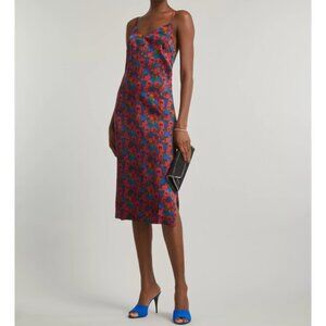 Liberty London Slip Dress Jemma Rose Silk Satin Chemise Red Blue Floral, Size S